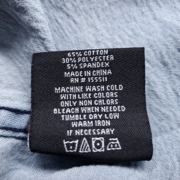 Chambray Shirt Mns S Blue Light Acid Wash Long Sleeve Button Up Slim Skater 90s - Picture 10 of 10